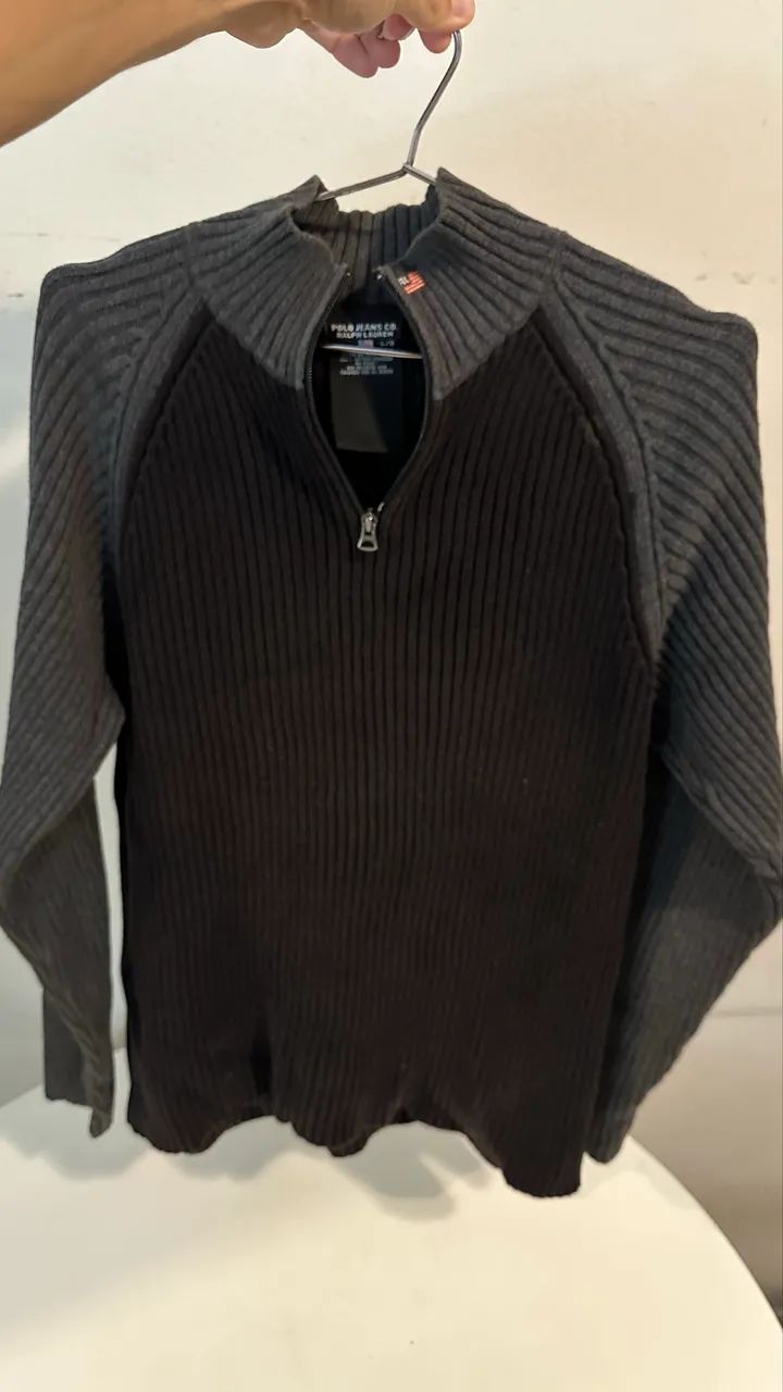 Blusa com ziper preta e cinza Ralph Lauren - G