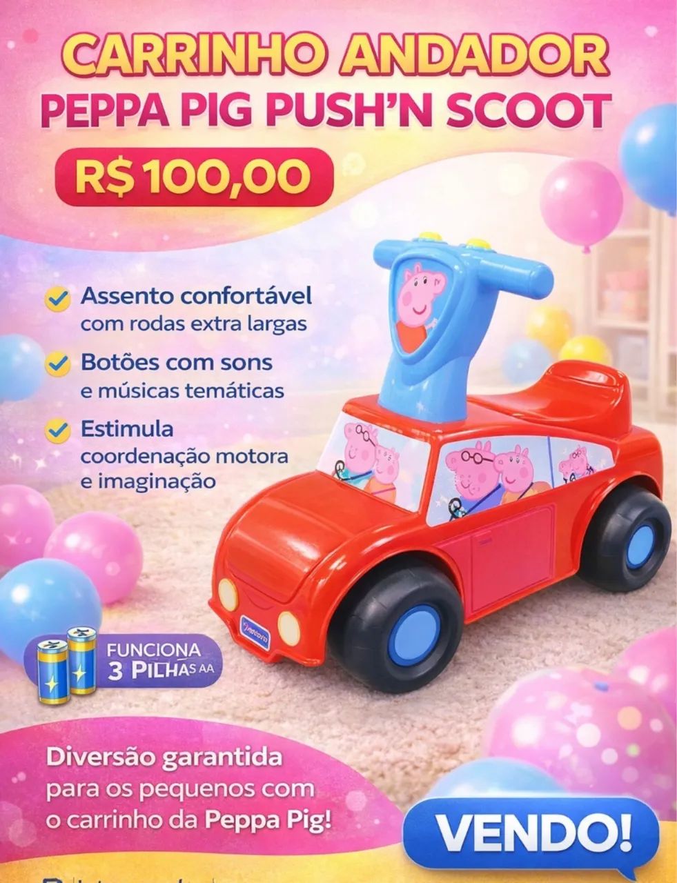 Carrinho Push?Scoot Peppa Pig