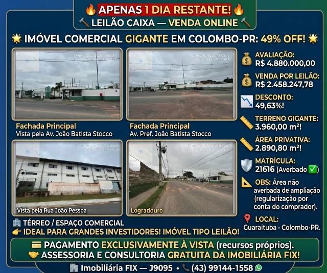 IMÓVEL COMERCIAL EM LEILÃO - COLOMBO/PR