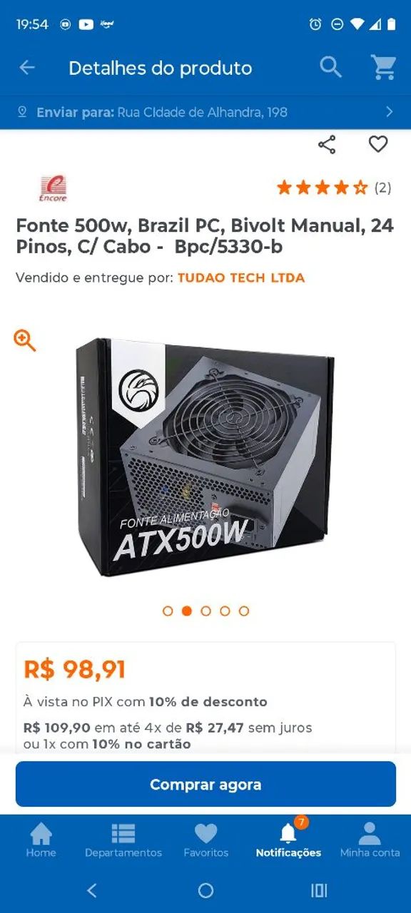 Fonte 500W na caixa 