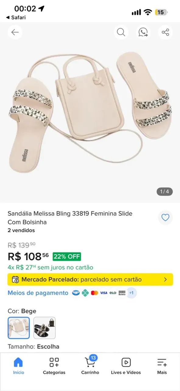 Melissa bling bege com bolsa  - Foto 2