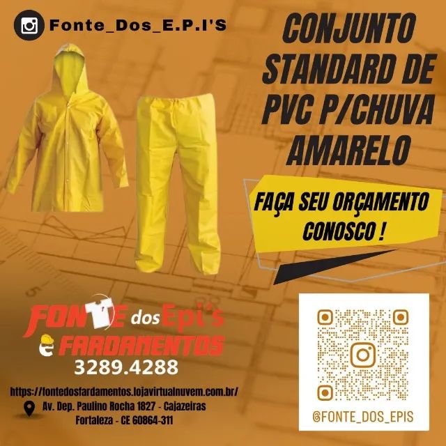 Conjunto Capa de Chuva Standard em PVC Amarelo - Fonte dos Epis.