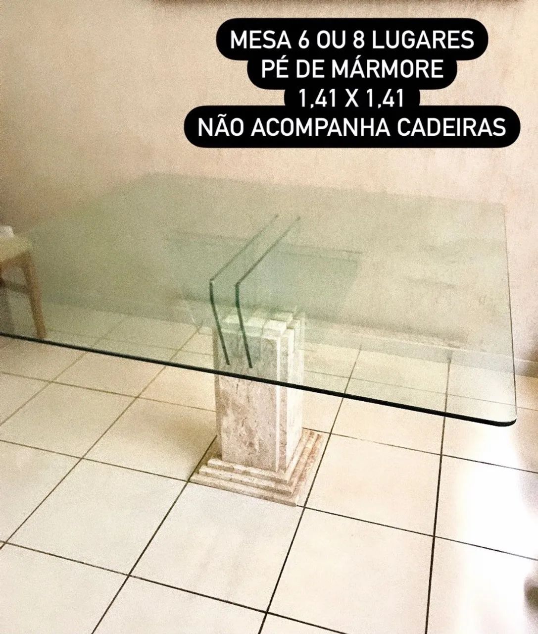 Mesa de vidro e or de marmore 141x141 cm 