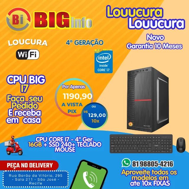 Computador Intel Core I7 4a 16gb Ram Ssd 240gb Atx Promoção - Novo - NFe - Garantia
