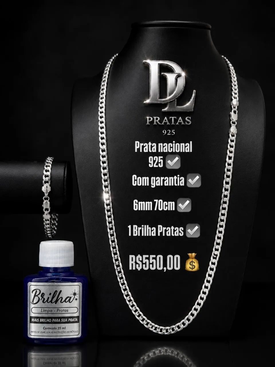 Kit prata mista 925 Escamada 6mm 70 cm