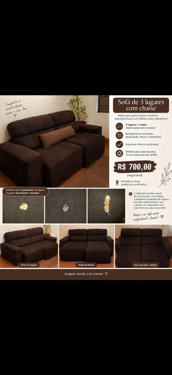 SOFÁ 3 LUGARES MARROM 