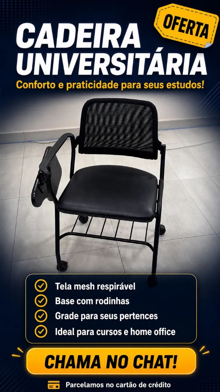 ? Cadeira universitária com prancheta e de Rodinhas e Tela Mesh