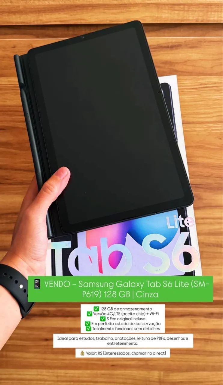 Samsung Galaxy Tab S6 Lite 128GB 4G/LTE + CANETA ORIGINAL 
