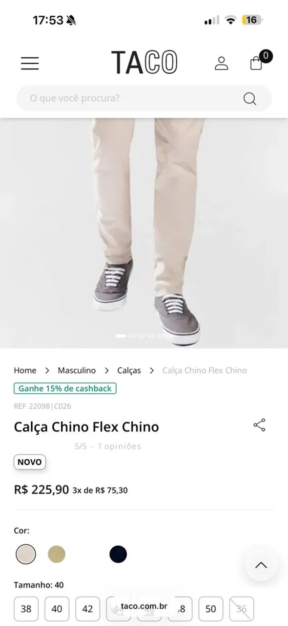 Calça Masculina Chino Flex Taco - Foto 2