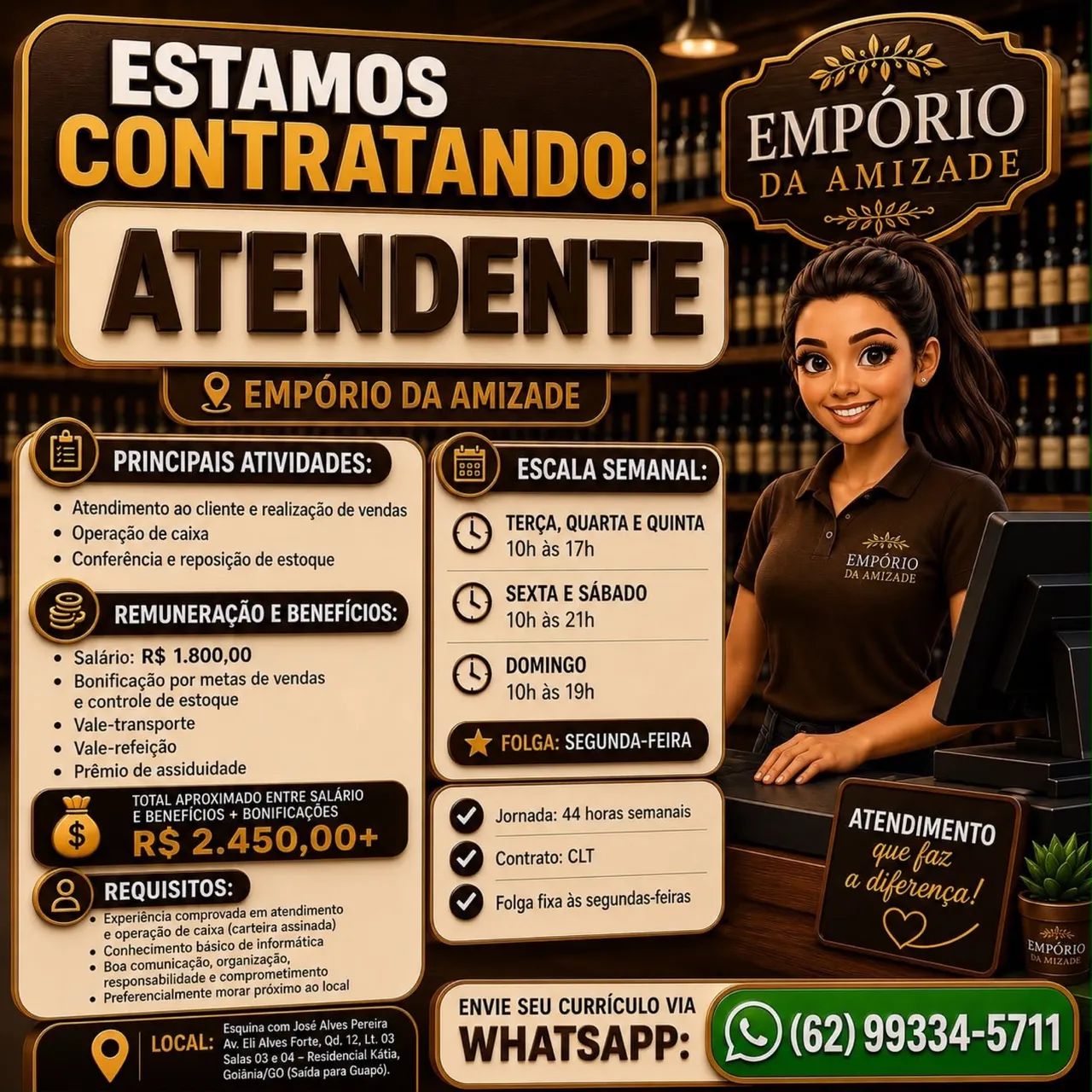 Atendente para distribuidora de bebidas 