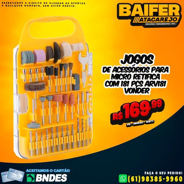 Jogos de Acessórios Para Micro Retifica Com 181 Pçs ARV181 Vonder
