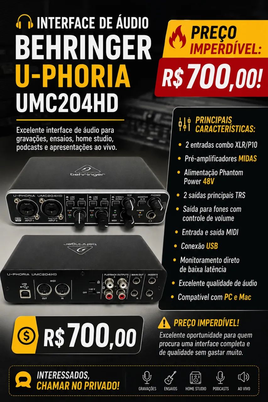 ? INTERFACE DE ÁUDIO BEHRINGER U-PHORIA UMC204HD