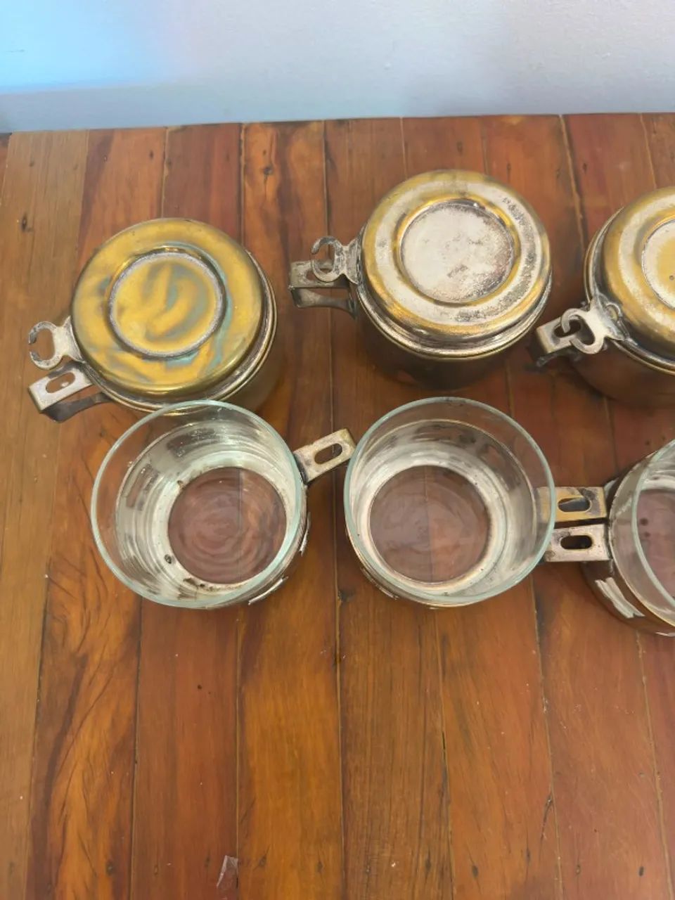 Conjunto de 4 Rechauds Antigos em Metal com Base de Vidro - Foto 4