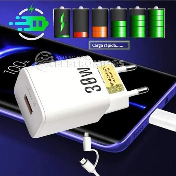 Carregador 30w Tipo C/ Micro Usb Lelong *ENTREGA GRÁTIS* - Foto 3
