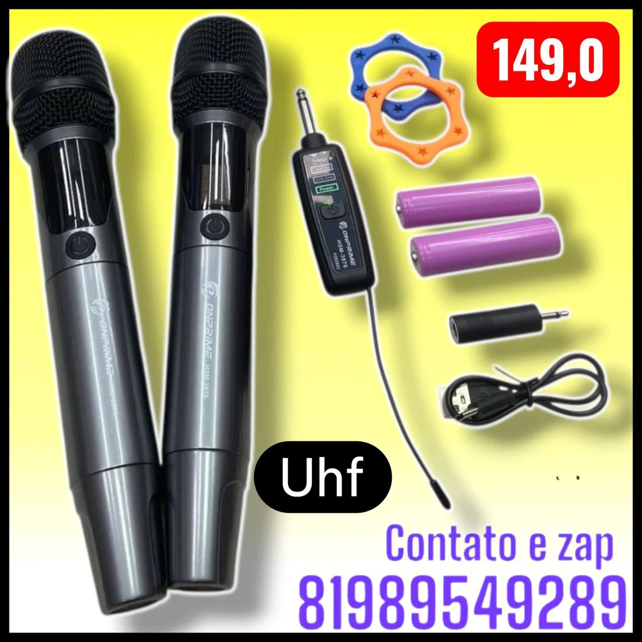 Microfone duplo sem fio uhf 