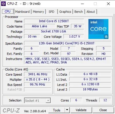 Intel core i5 12500T