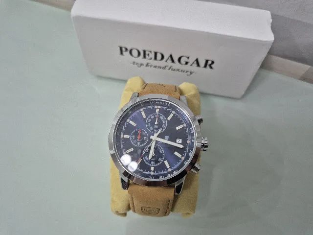 Relógio de pulso Poedagar 932 Silver Blue com pulseira em couro ecológico - Foto 2