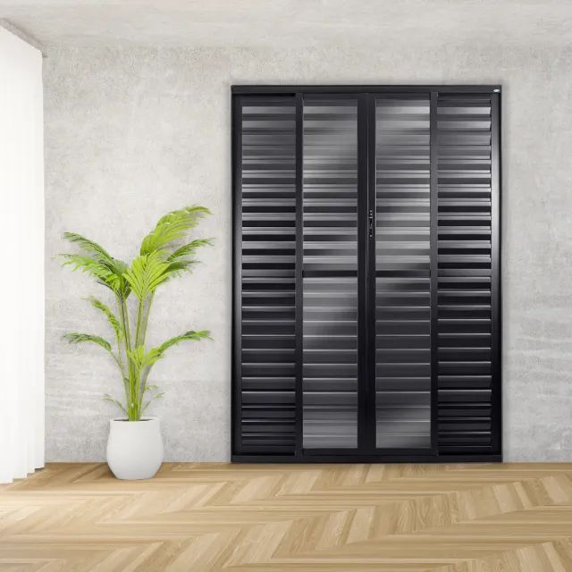Porta Balcão Seis folhas Alumínio Preto - Linha 25 (Completa