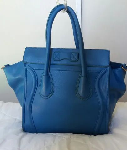 linda bolsa azul forrada 2 opcoes de alca bolso interno 