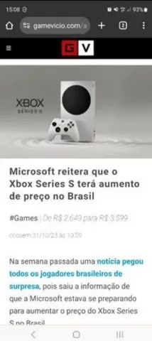 Microsoft reitera que o novo preço do Xbox Series S no Brasil é R$ 3.599