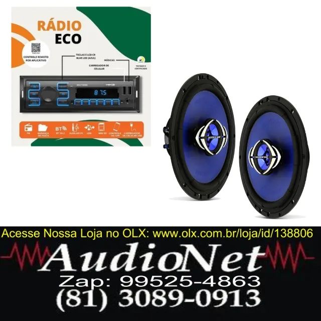 Kit Som Automotivo Radio Mp3 Player + 2 Falantes 6 Polegadas