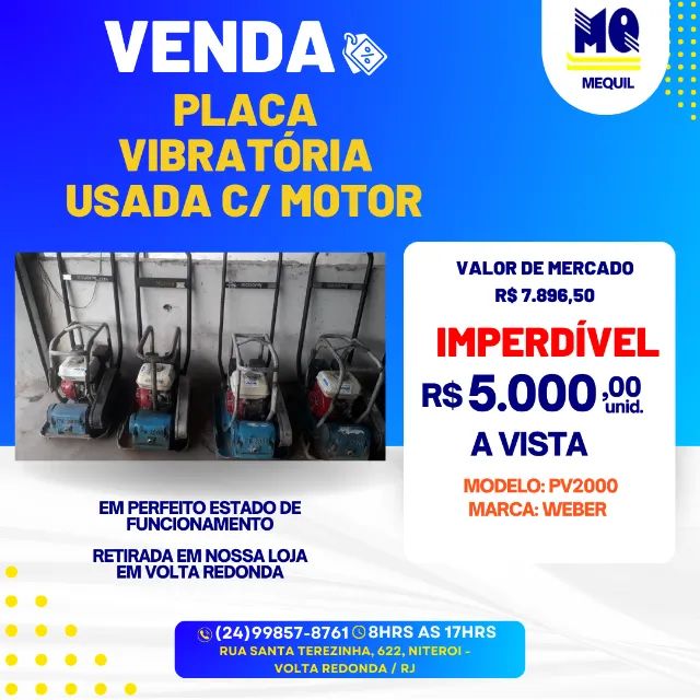 Placa Vibratória a gasolina Marca: Weber Modelo: PV2000 motor Honda GX160 usada.