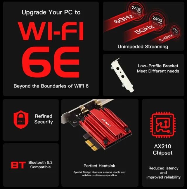 Adaptador Placa Pcie Wifi 6e Bluetooth 5.3 Fenvi Axe3000 Pro - Foto 5