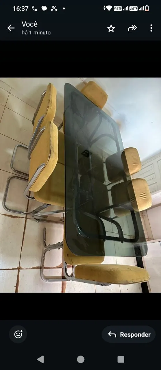 Mesa de Jantar em Vidro Temperado com 6 Cadeiras