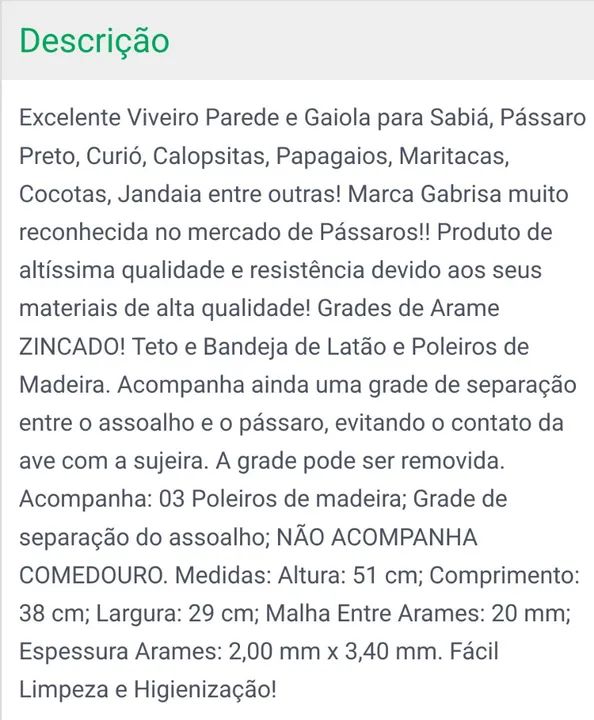 Gaiola para Pássaros - Grande e Espaçosa - Foto 2