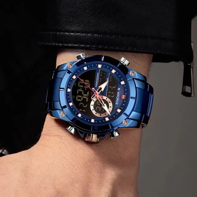 Relógio Digital / Analógico NAVIFORCE 9163: Luxo AZUL a seu Alcance Masculino charmoso. - Foto 2
