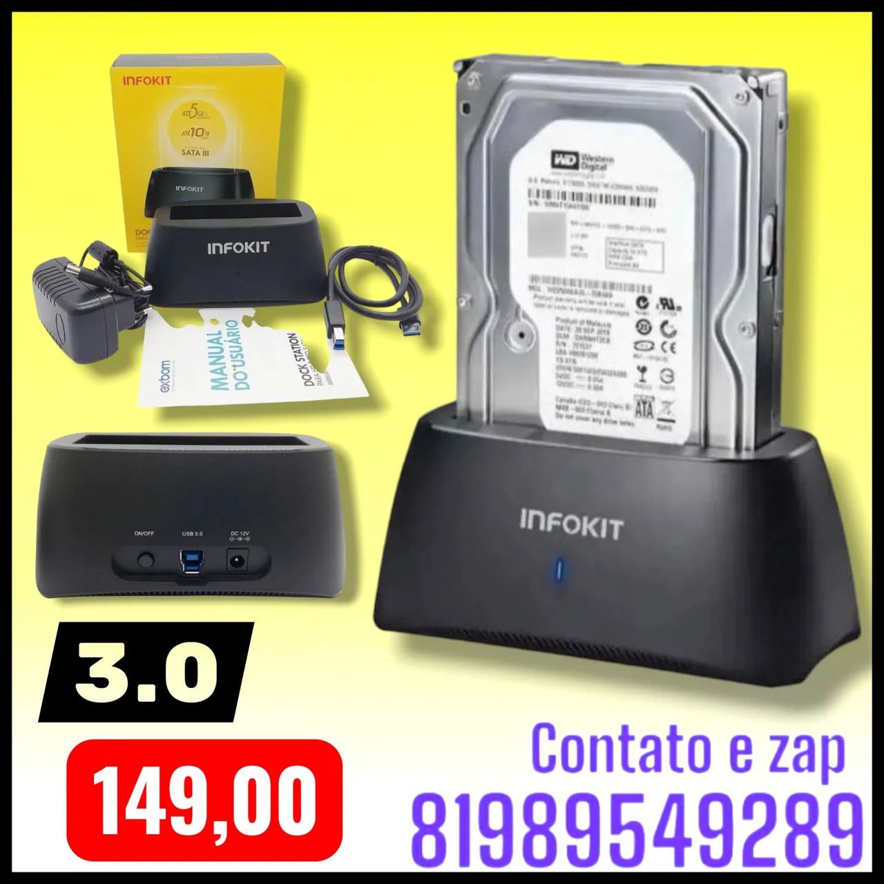 Dock Station para HD/SSD SATA Infokit, modelo ECASE-Z320.