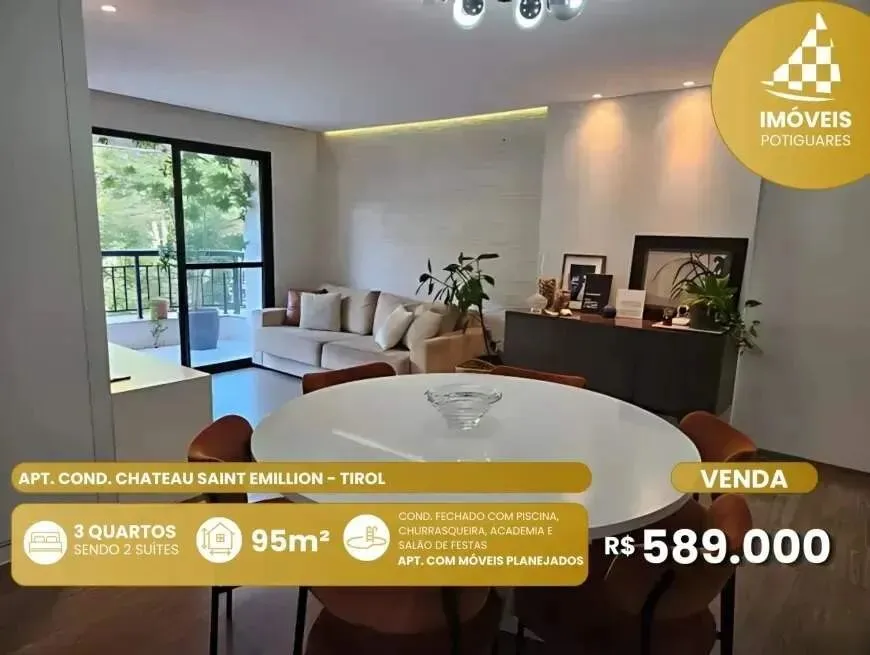 Apartamento à venda, 3 quartos, 2 suítes, 2 vagas, Tirol - Natal/RN