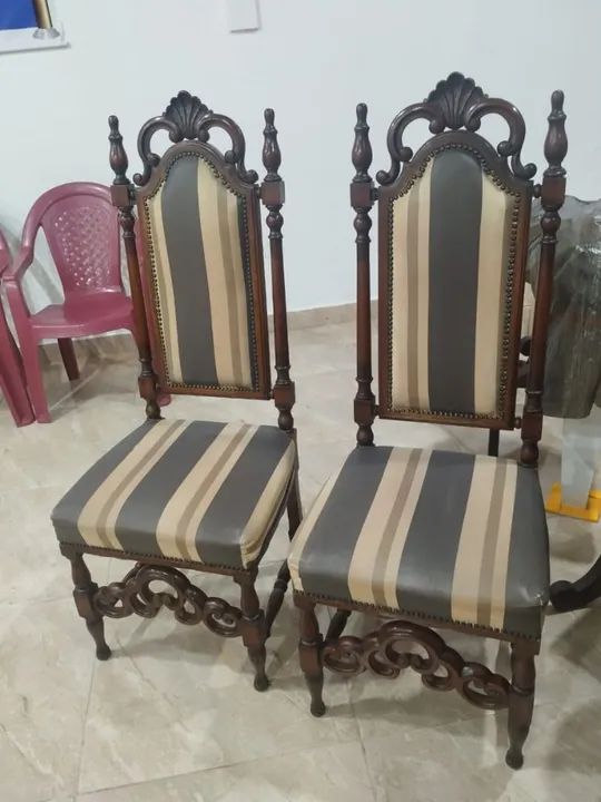 Par de Cadeiras de Jantar Antiga tecido impermeável 
