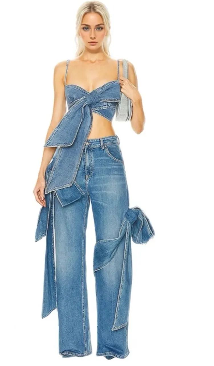 Conjunto Jeans Feminino com Detalhes em amarração de laço  - Foto 2