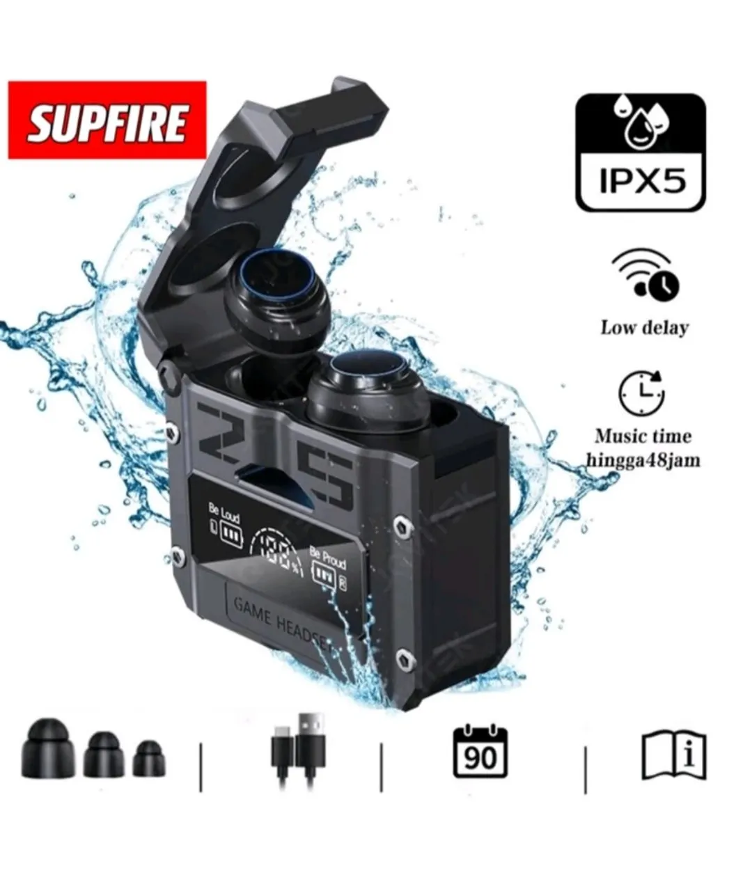 Fone de ouvido SUPFIRE N55 - TWS, à prova d'água, 48h de bateria