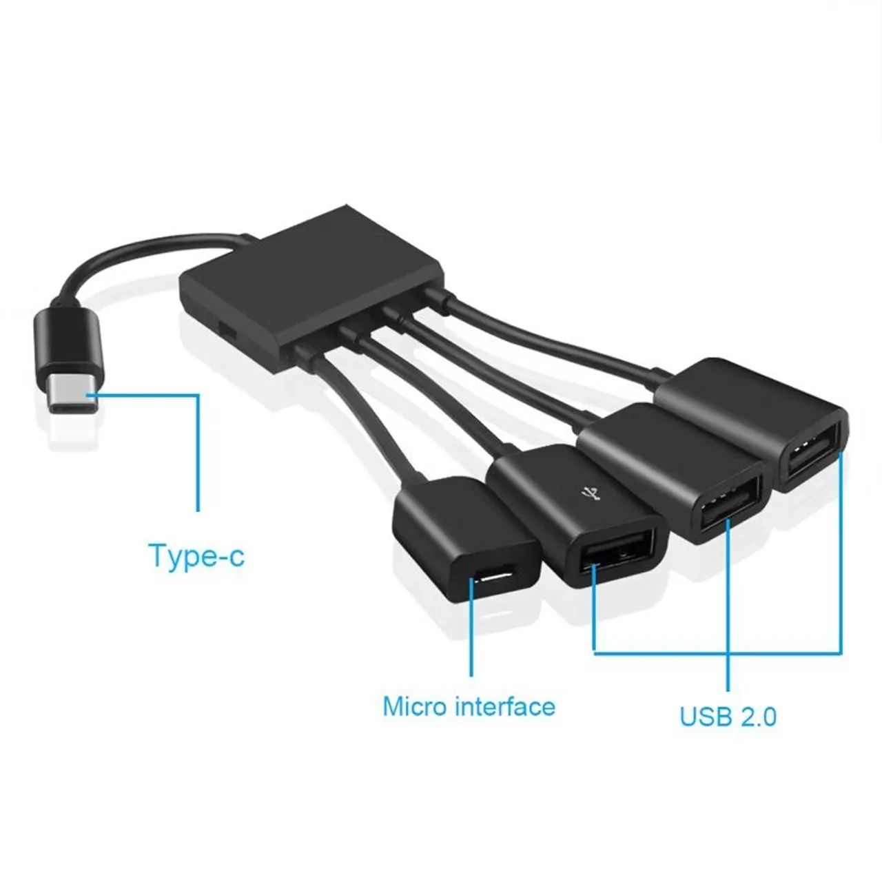 4 Portas Micro USB Cabo Extensor OTG Hub Preto para Android Tablet & Smartphone, U Disco - Foto 2