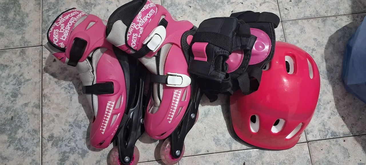 ? Patins Feminino Rosa - Tam 36/37 | Kit Completo