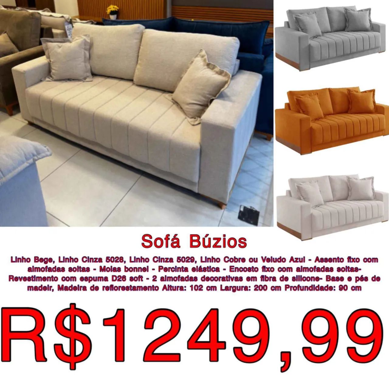 Black Friday! Frete Grátis Sofá 3 lugares Tecido Linho 2.00 - Foto 4