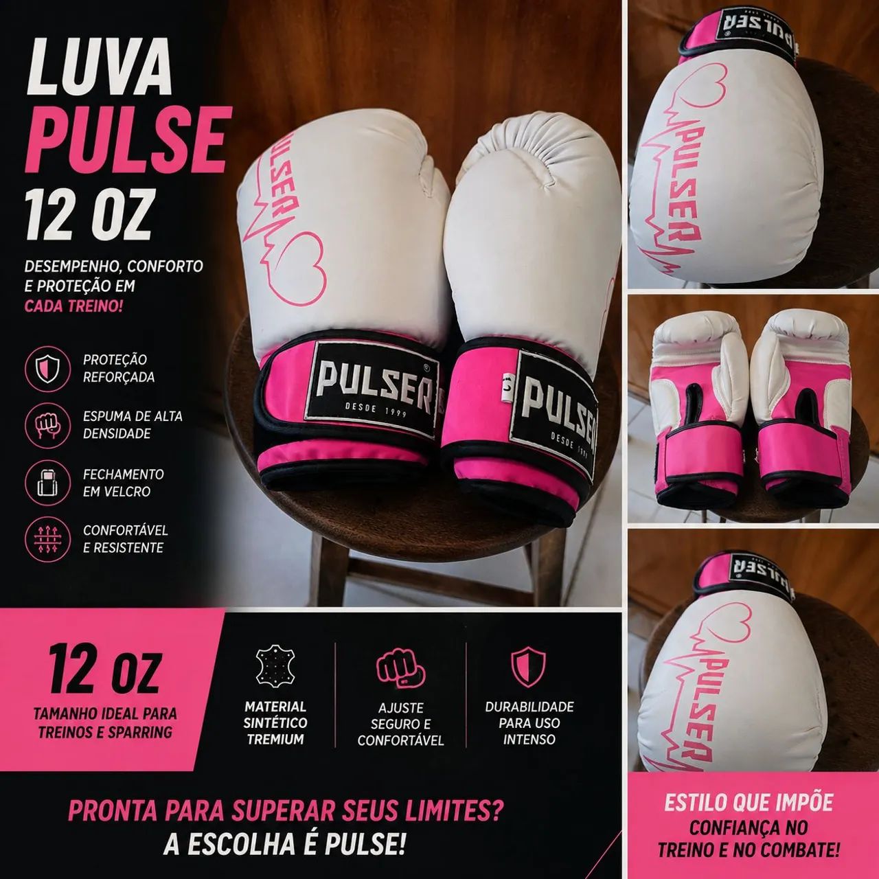 Luvas de Muay-Thai da pulser  usada uma vez 