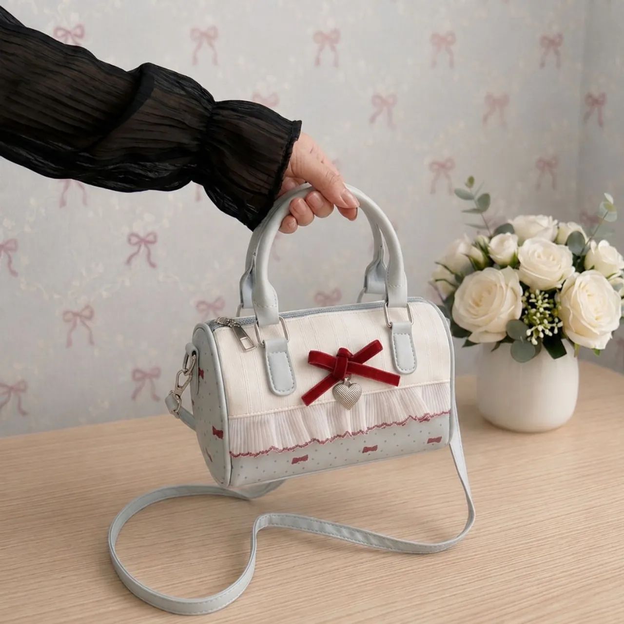 Bolsa de Ombro Mini Bag Plissada Estilo Coquette - Foto 3