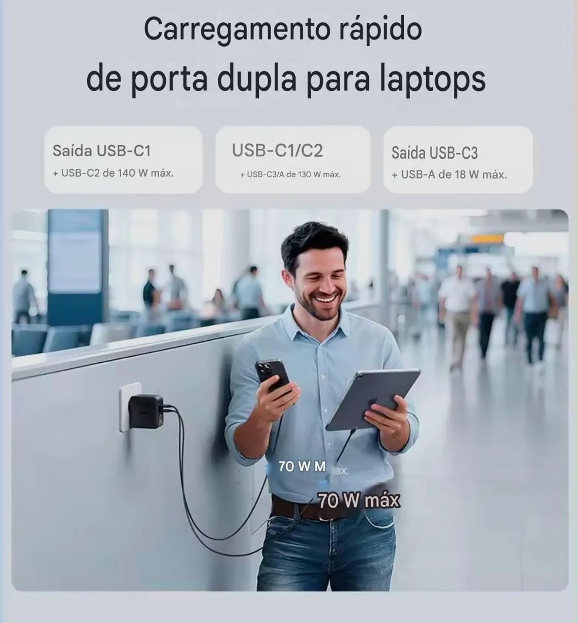 Carregador baseus 140w Gan - Foto 4