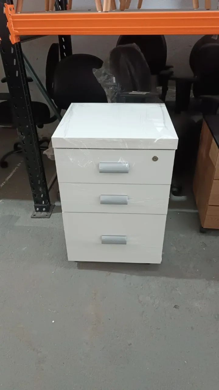 Bloco De 3 Gavetas Branco Para Escritório Com Chave (Gaveteiro) - Foto 2