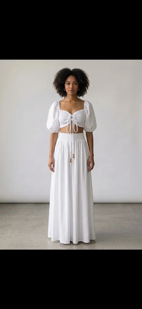 Conjunto saia e croped branco 