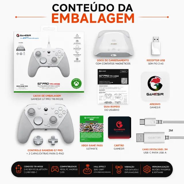 GAMESIR G7 PRO BRANCO - CONTROLE SEM FIO PROFISSIONAL PARA PC