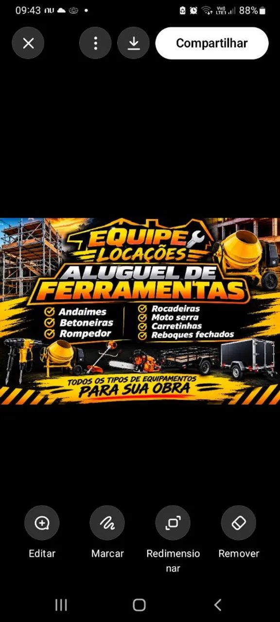 Aluguel de ferramentas equipamentos para sua obra. 