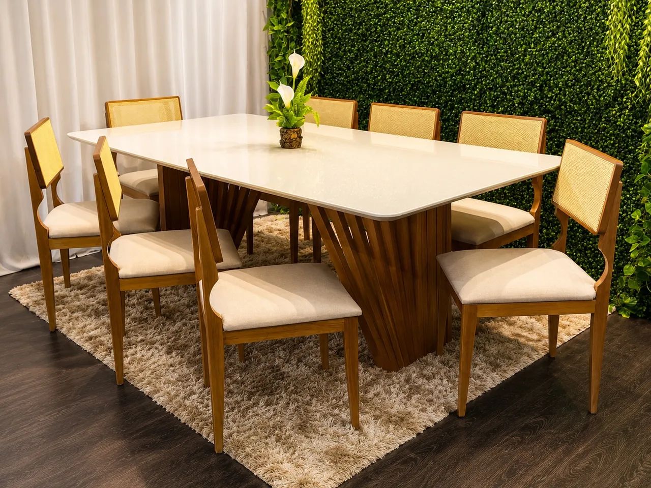 CONJUNTO MESA DE JANTAR COM 8 CADEIRAS - MEDIDAS 220x110