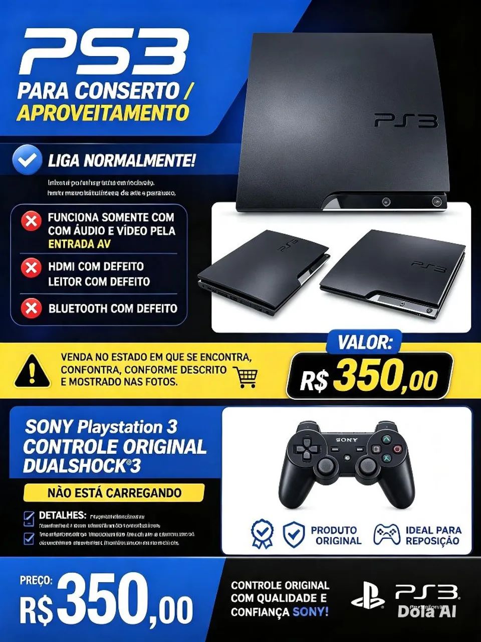 Ps3 + controle original com restrições 
