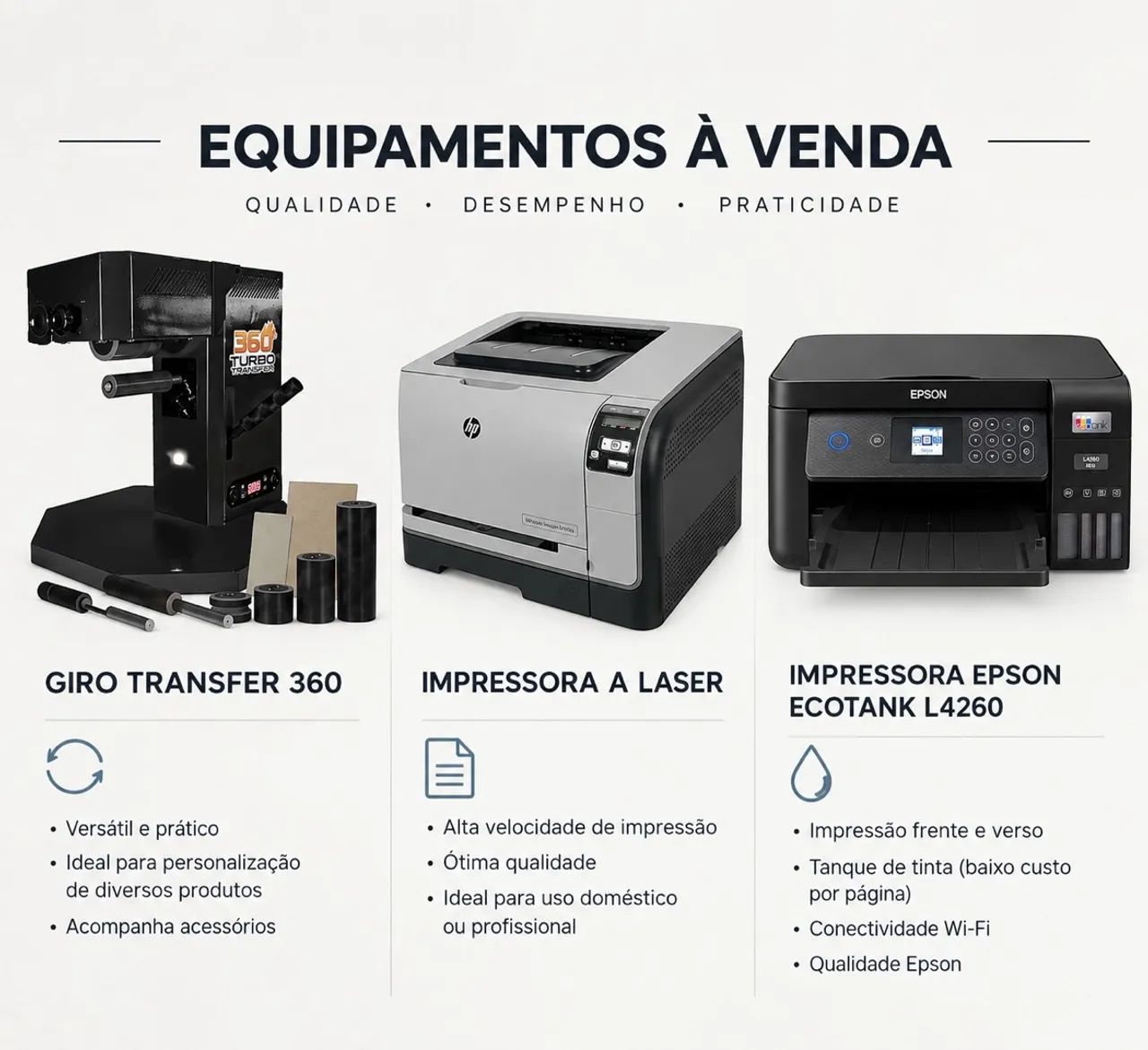 Equipamentos para personalização e impressão 