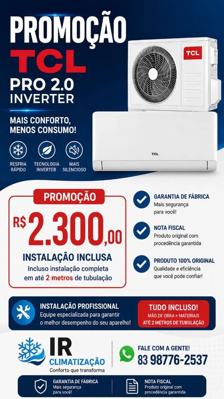 Ar condicionado TCL Pro 2.0 Inverter 