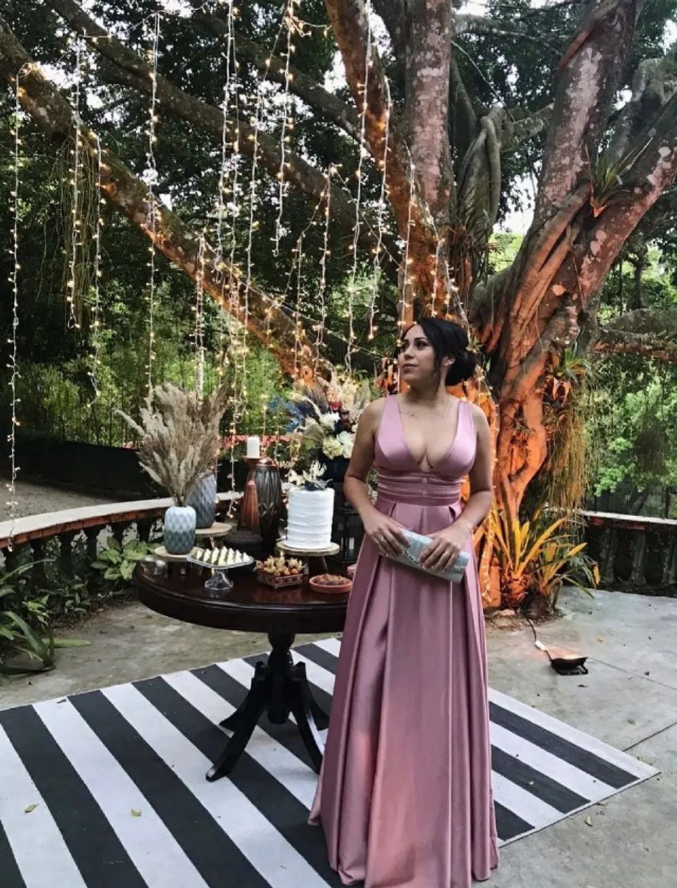 vestido longo rosê